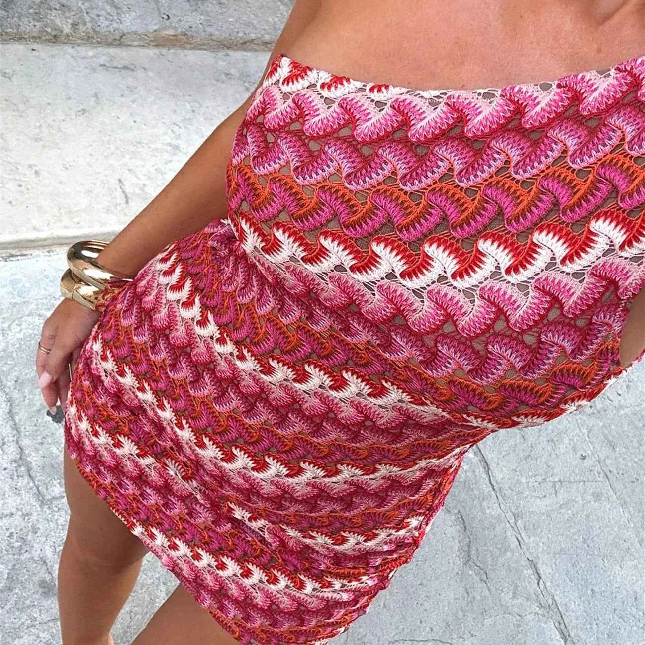 Printed Knitted Mini Dress Women