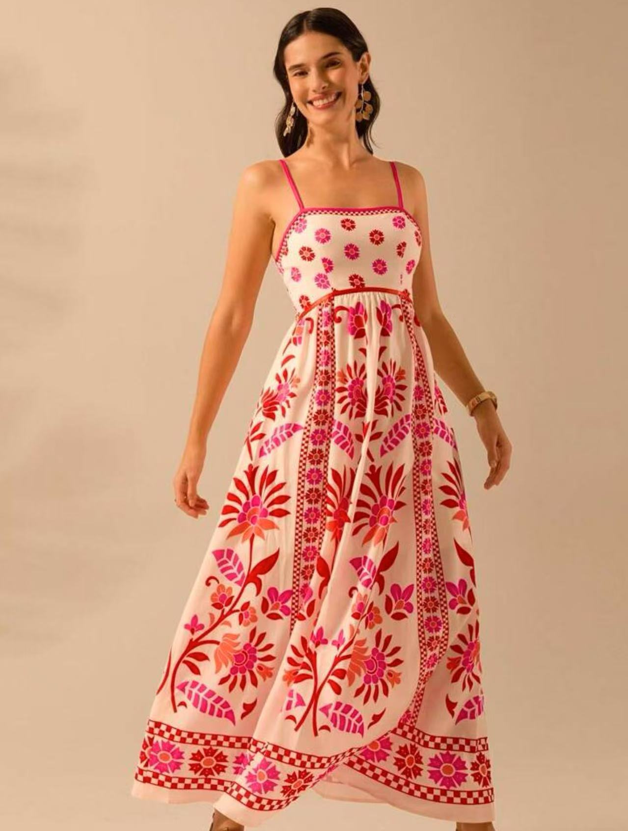 Printing Slip Dress Vacation Style - Watermelon Red / L - Other