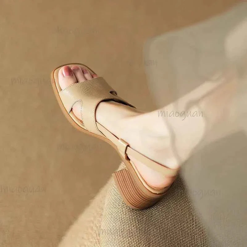 PU Leather Shoes Women Mid Heel Square Toe Casual