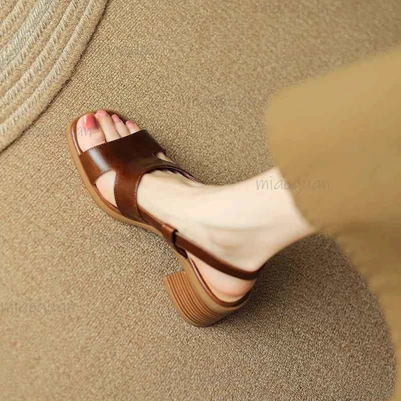 PU Leather Shoes Women Mid Heel Square Toe Casual