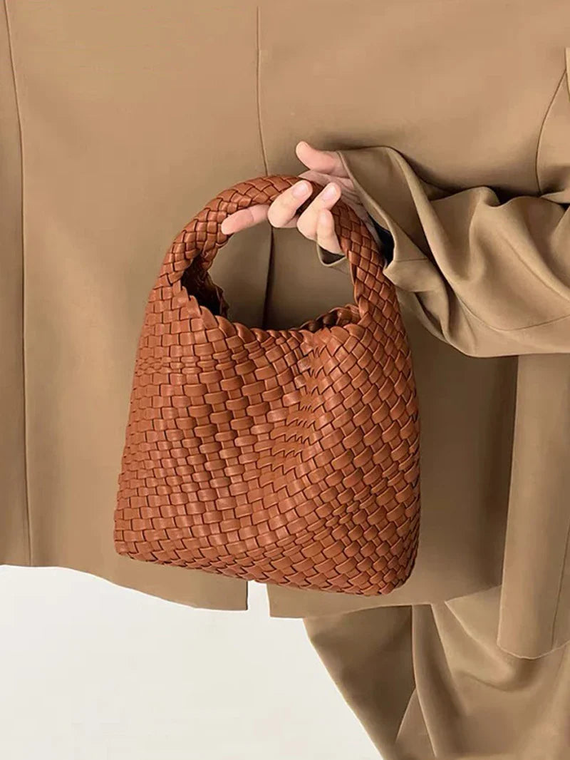 PU Small size Hand-woven Bucket Bag High Quality