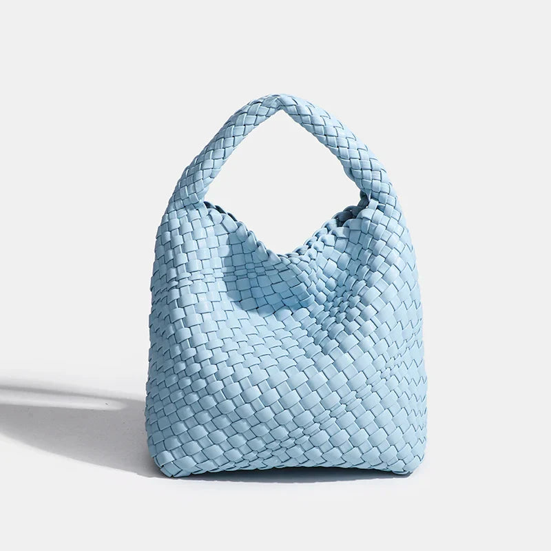 PU Small size Hand-woven Bucket Bag High Quality - Baby blue / 22cmx22cmx11cm / CHINA