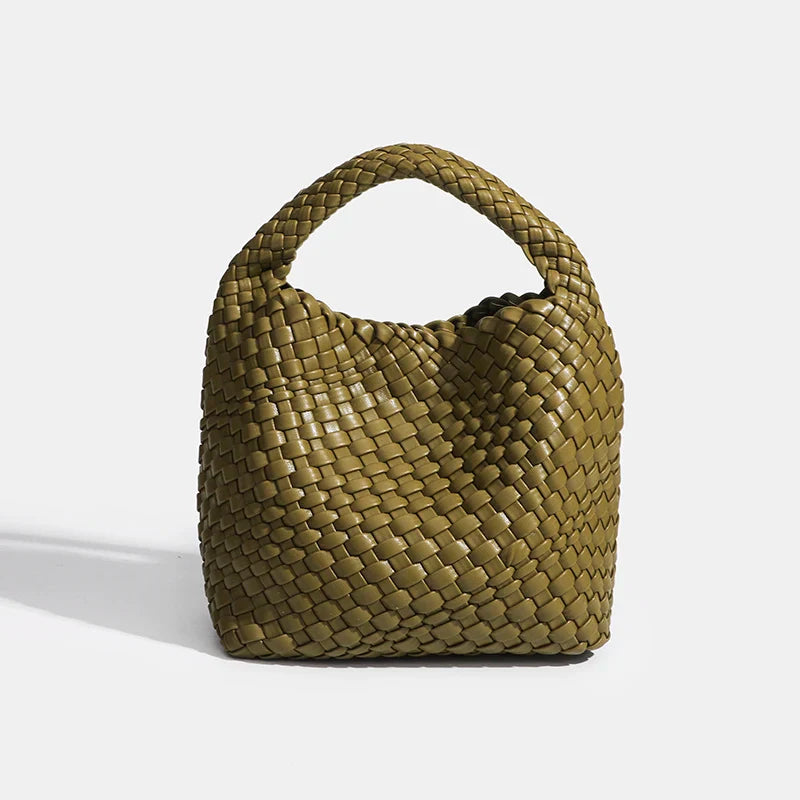 PU Small size Hand-woven Bucket Bag High Quality - Dark green / 22cmx22cmx11cm / CHINA