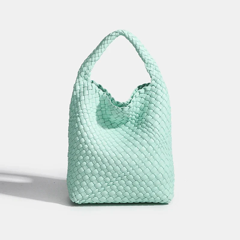 PU Small size Hand-woven Bucket Bag High Quality - Jade green / 22cmx22cmx11cm / CHINA