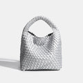 PU Small size Hand-woven Bucket Bag High Quality - Silver / 22cmx22cmx11cm / CHINA