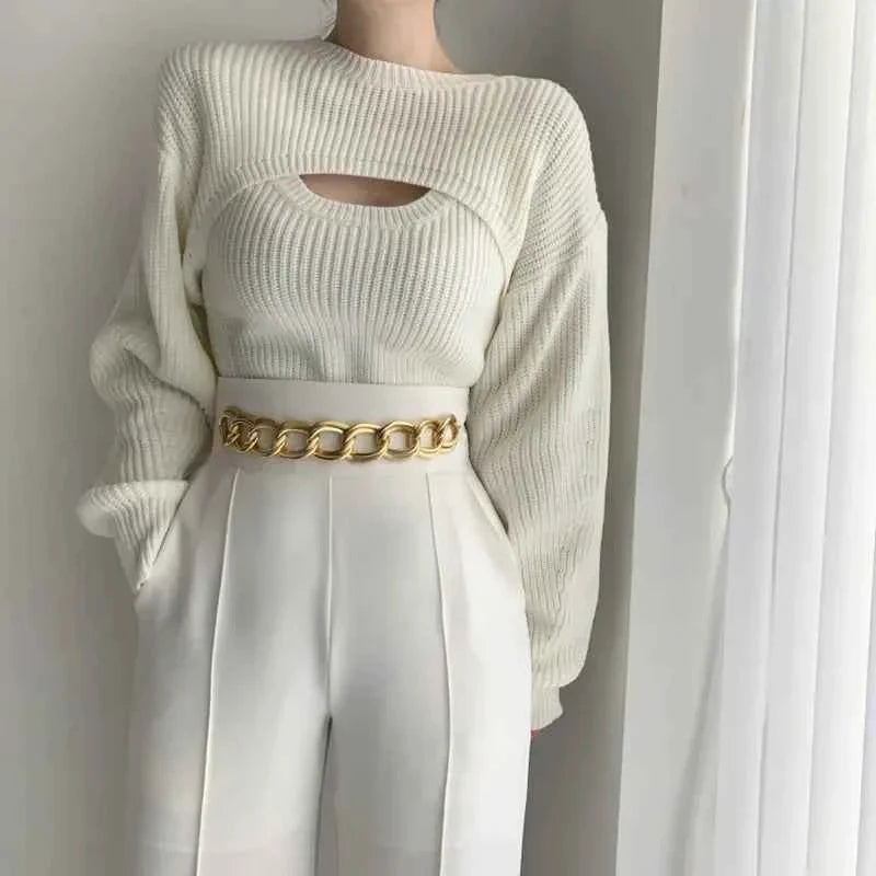 Pullover Short Sweater Two-piece Set