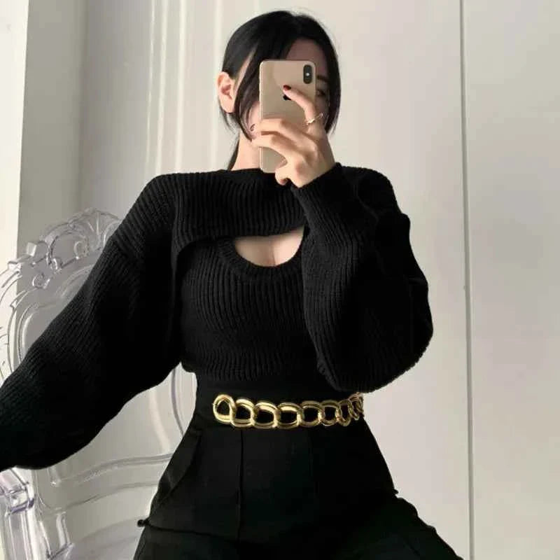 Pullover Short Sweater Two-piece Set