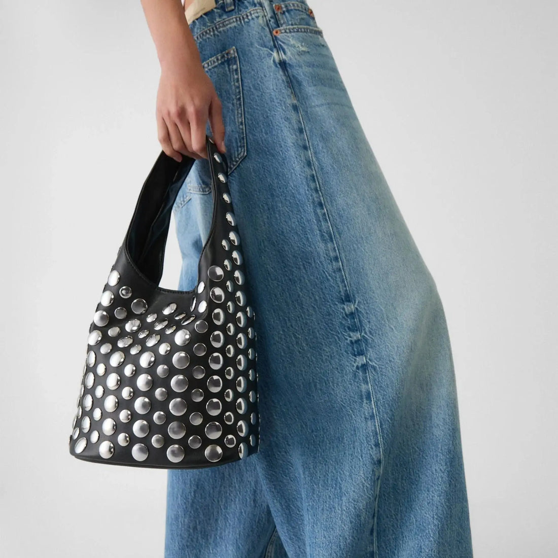 Punk Style Embellished Double-Faced Round Niche Bucket Bag