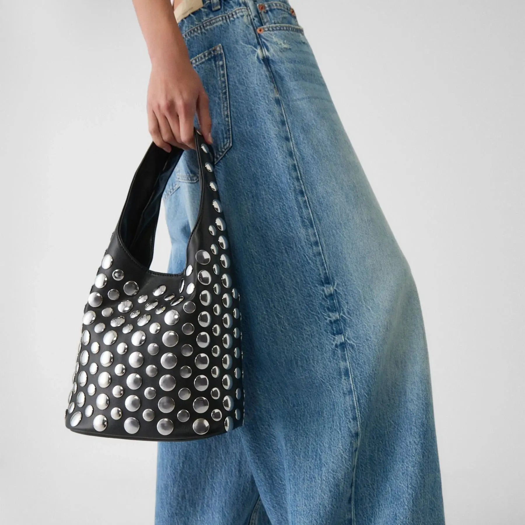 Punk Style Embellished Double-Faced Round Niche Bucket Bag