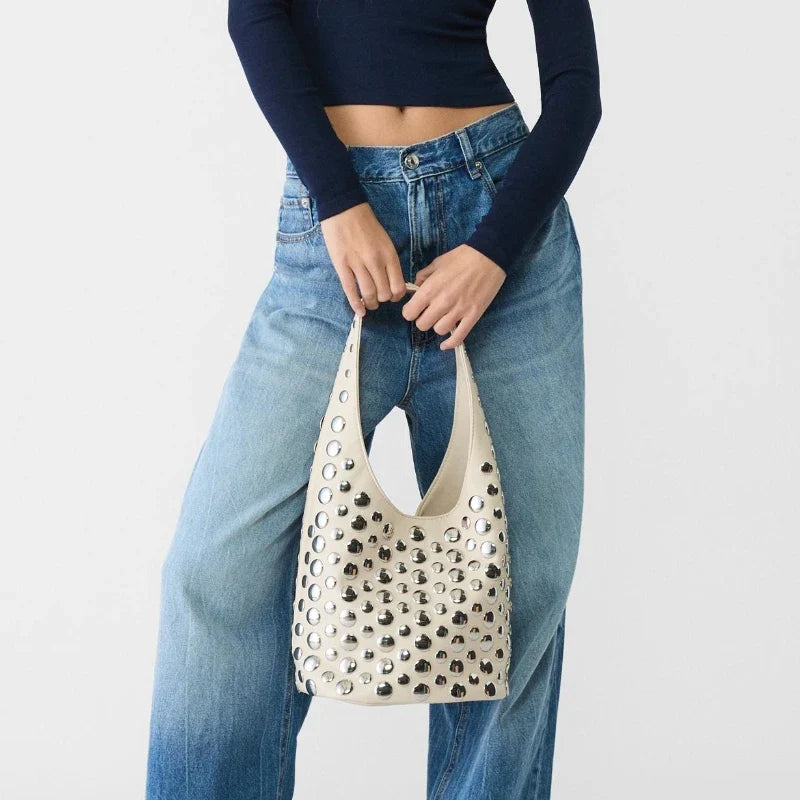 Punk Style Embellished Double-Faced Round Niche Bucket Bag