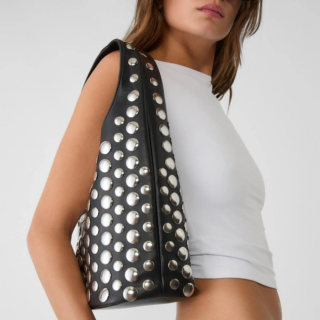 Punk Style Embellished Double-Faced Round Niche Bucket Bag