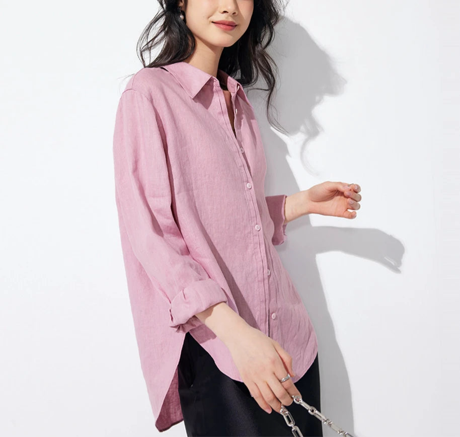 Pure Linen Long-Sleeve Shirt for Women