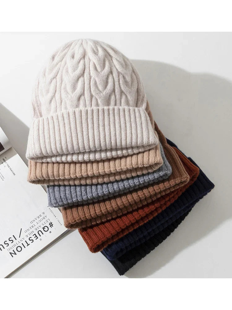Pure Wool Cable Knit Beanies for Women