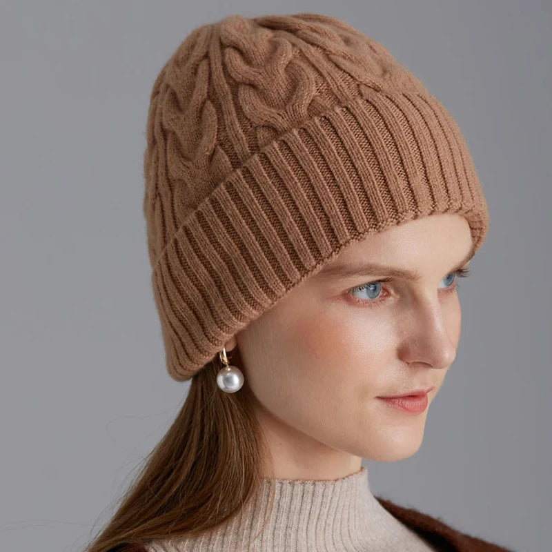Pure Wool Cable Knit Beanies for Women