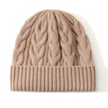 Pure Wool Cable Knit Beanies for Women - Camel / One Size