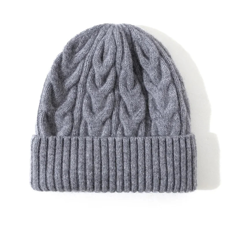 Pure Wool Cable Knit Beanies for Women - Neutral grey / One Size