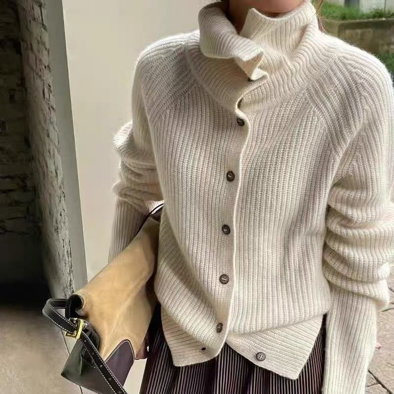 Pure Wool Sweater Women’s Thickened Knitting Coat Autumn And Winter - Beige / L - Other