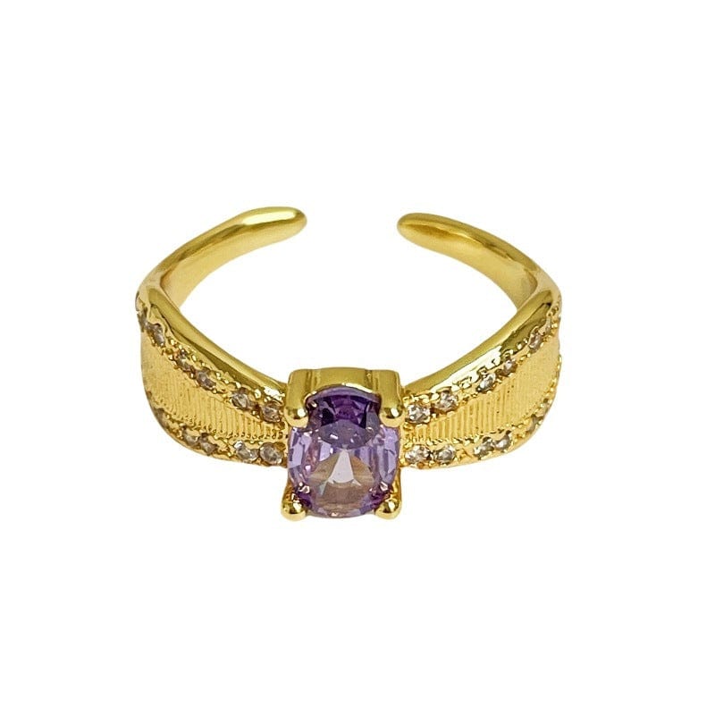 Purple Fire-free Colored Gems Zircon Mid-ancient Brushed Open Ring - electronic accessories