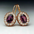Purple Gemstone Oval Ear Hanging Earrings - Gold - electronic accessories