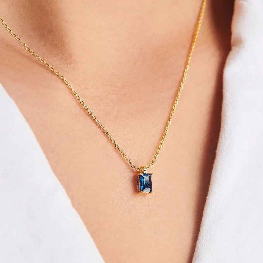 Rectangular 12month Birthday Stone Pendant Colorful Zircon Clavicle Chain - September - electronic accessories