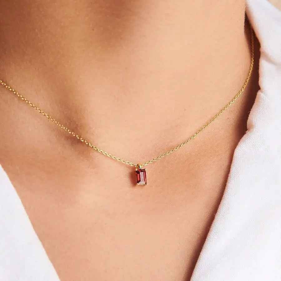 Rectangular 12month Birthday Stone Pendant Colorful Zircon Clavicle Chain - January - electronic accessories