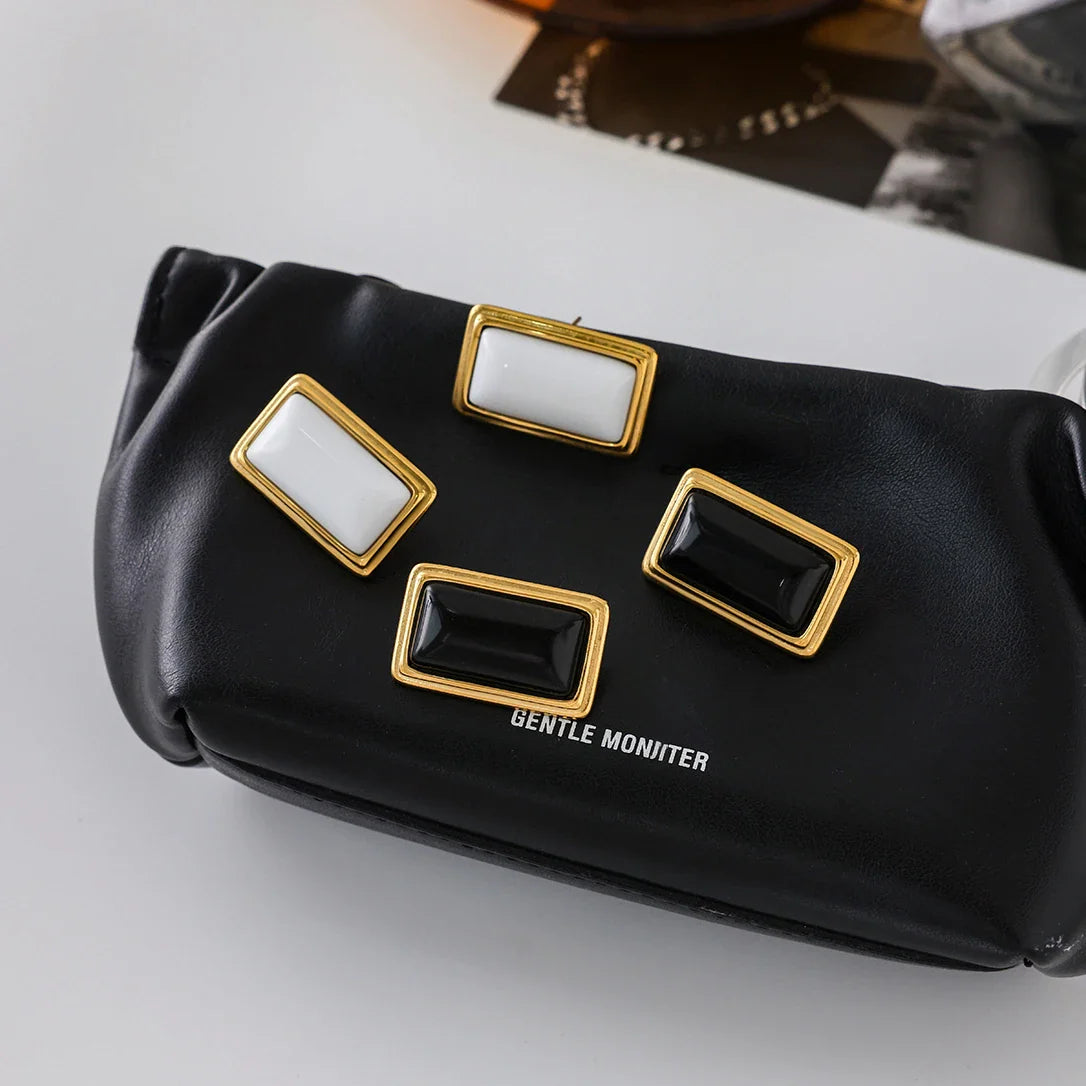 Red Agate Square Earrings Waterproof Stainless Steel