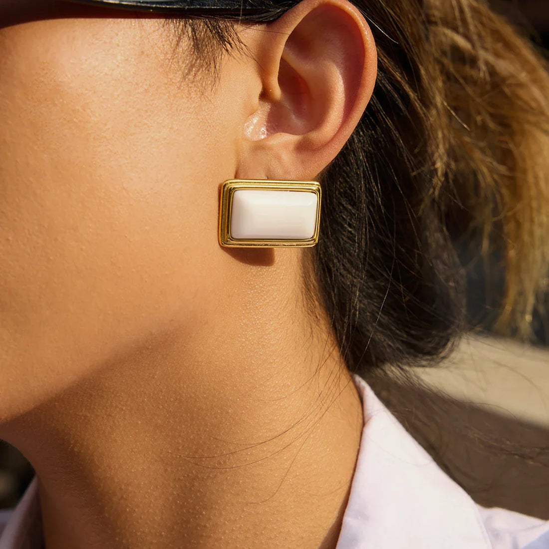 Red Agate Square Earrings Waterproof Stainless Steel