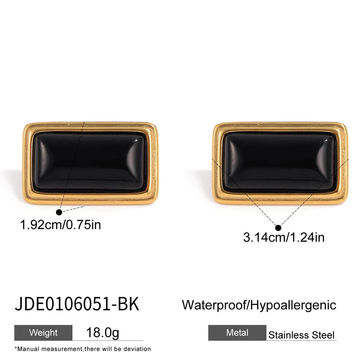 Red Agate Square Earrings Waterproof Stainless Steel - JDE0106051-BK