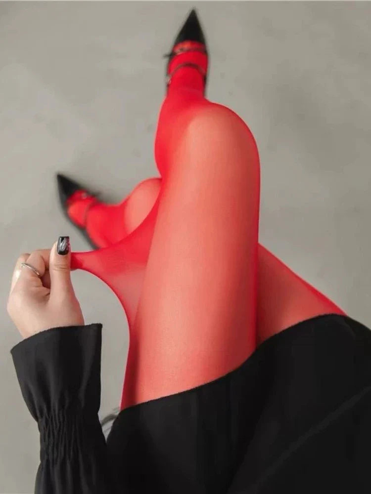 Red Pantyhose Female See Through Tights Women