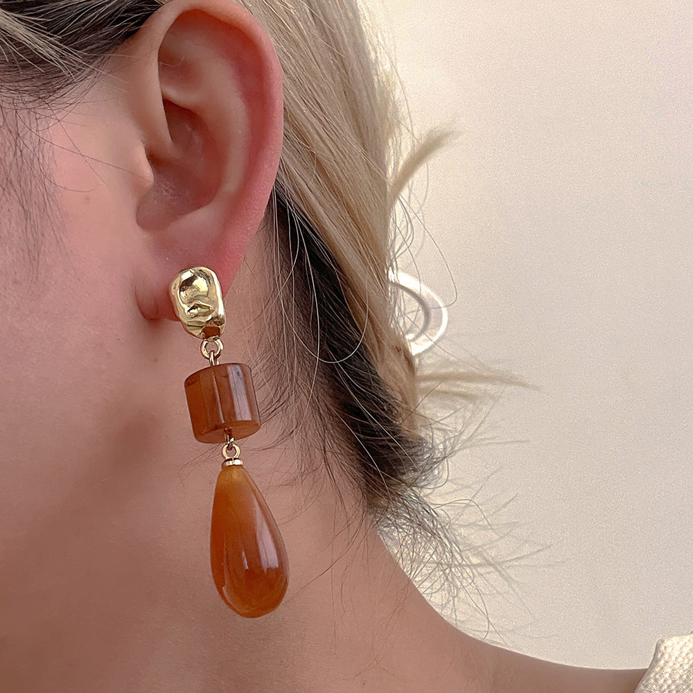 Resin Long Tassel Water Drop Earrings For Women