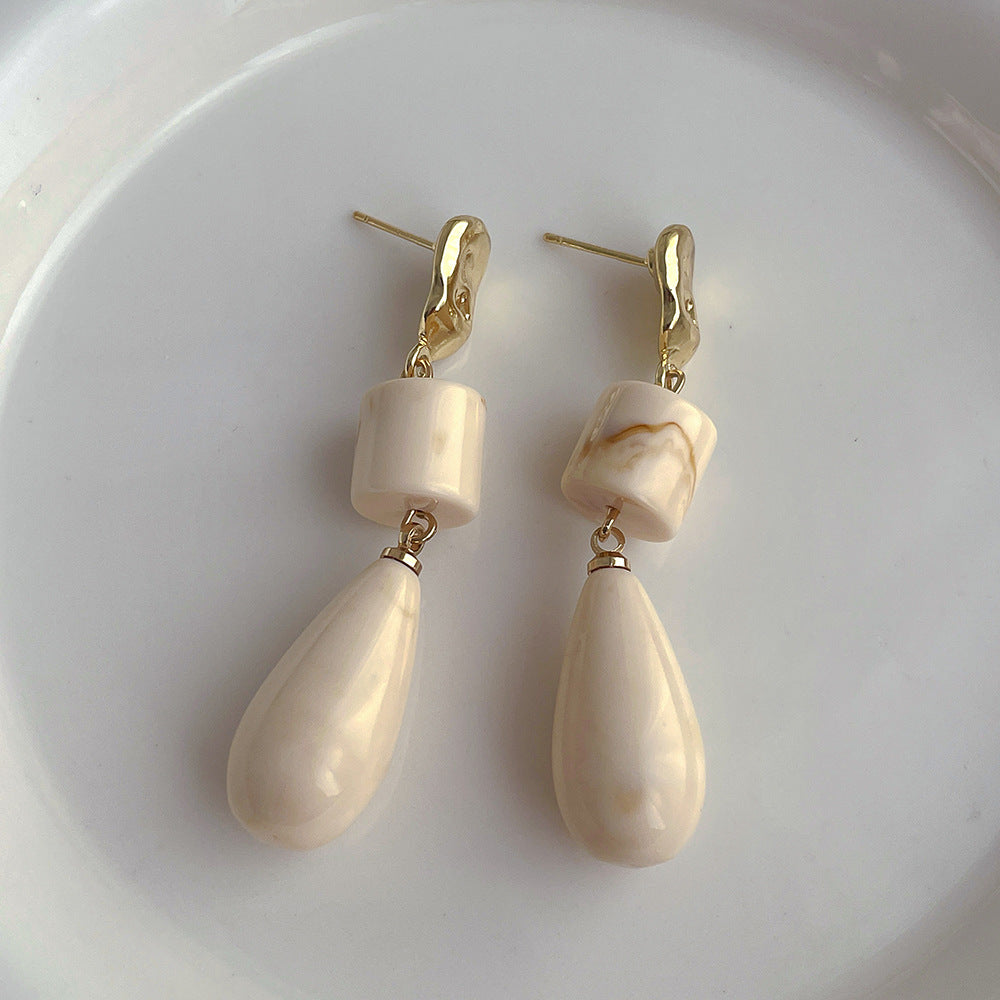 Resin Long Tassel Water Drop Earrings For Women - J156 Beige - electronic accessories