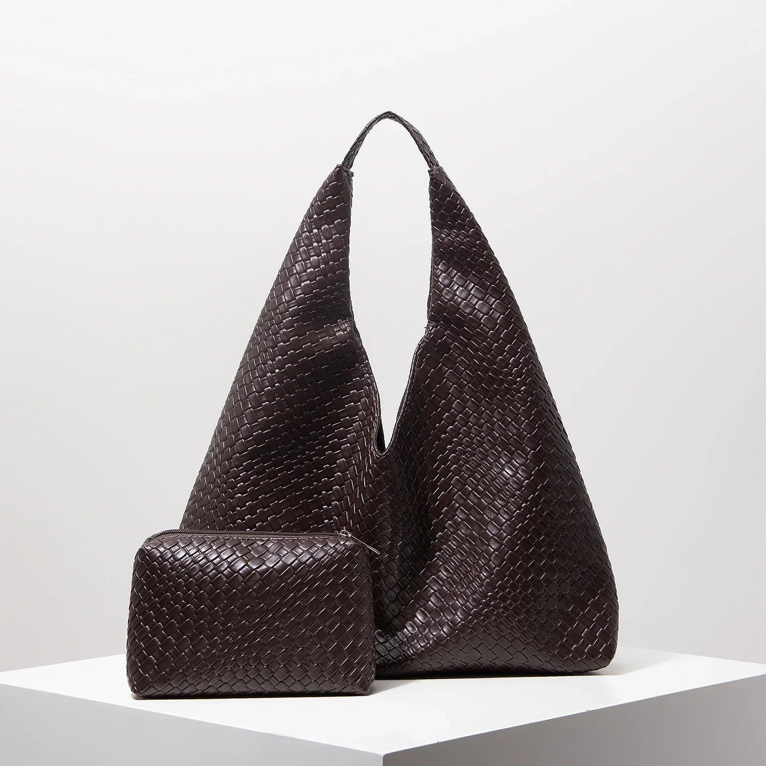 Retro Artificial Leather Woven Pattern Shoulder Bag - Coffee