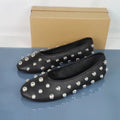 Retro Black Rivet Ladies Ballet Flats Soft Leather Round Toe