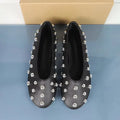 Retro Black Rivet Ladies Ballet Flats Soft Leather Round Toe