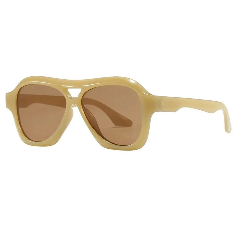 Retro Double Beam Sunglasses Women - jelly yellow tea / with pouch and cloth