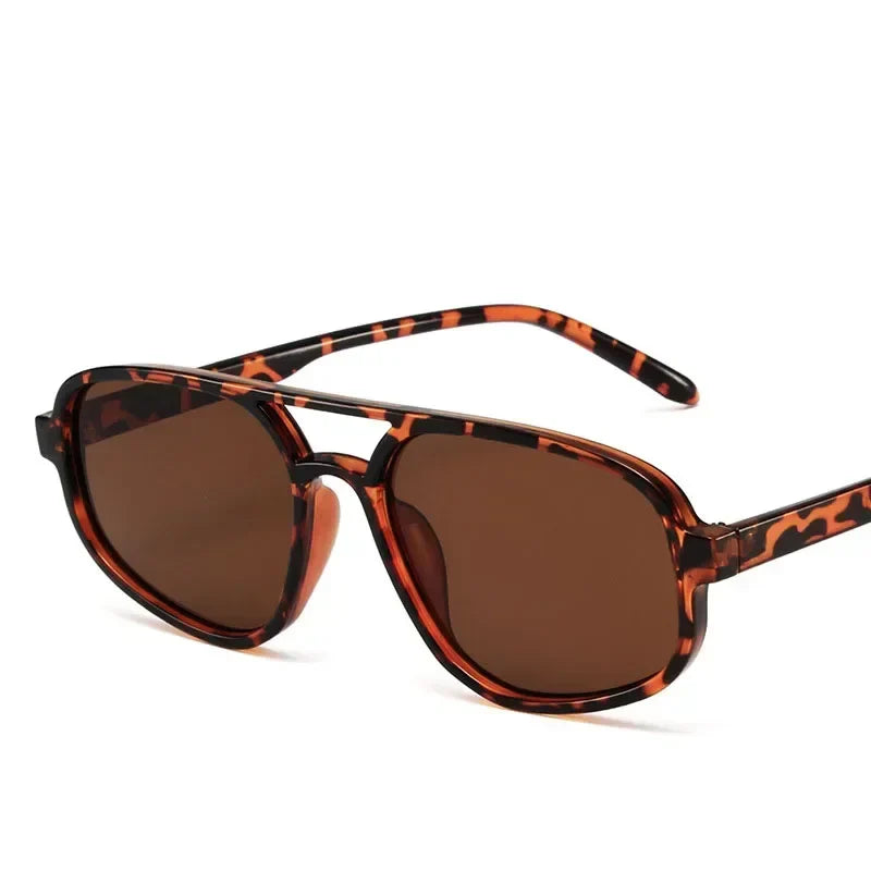 Retro Double Bridge Sunglasses Women - LeopardBrown