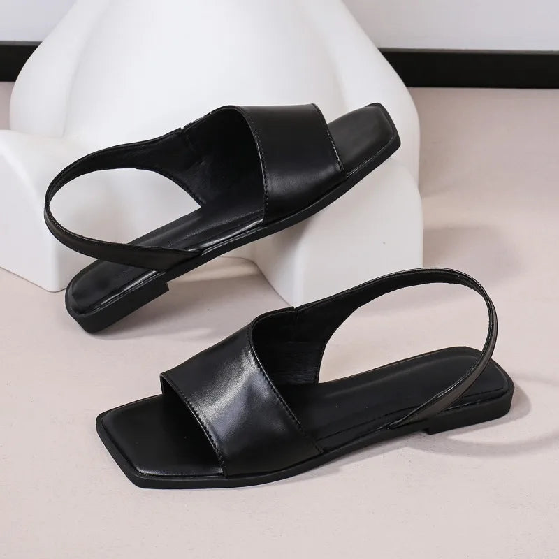 Retro Flat Sandals for Women - black / 37