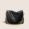 Retro Genuine Leather Large Chain Shoulder Bags For Women - Black