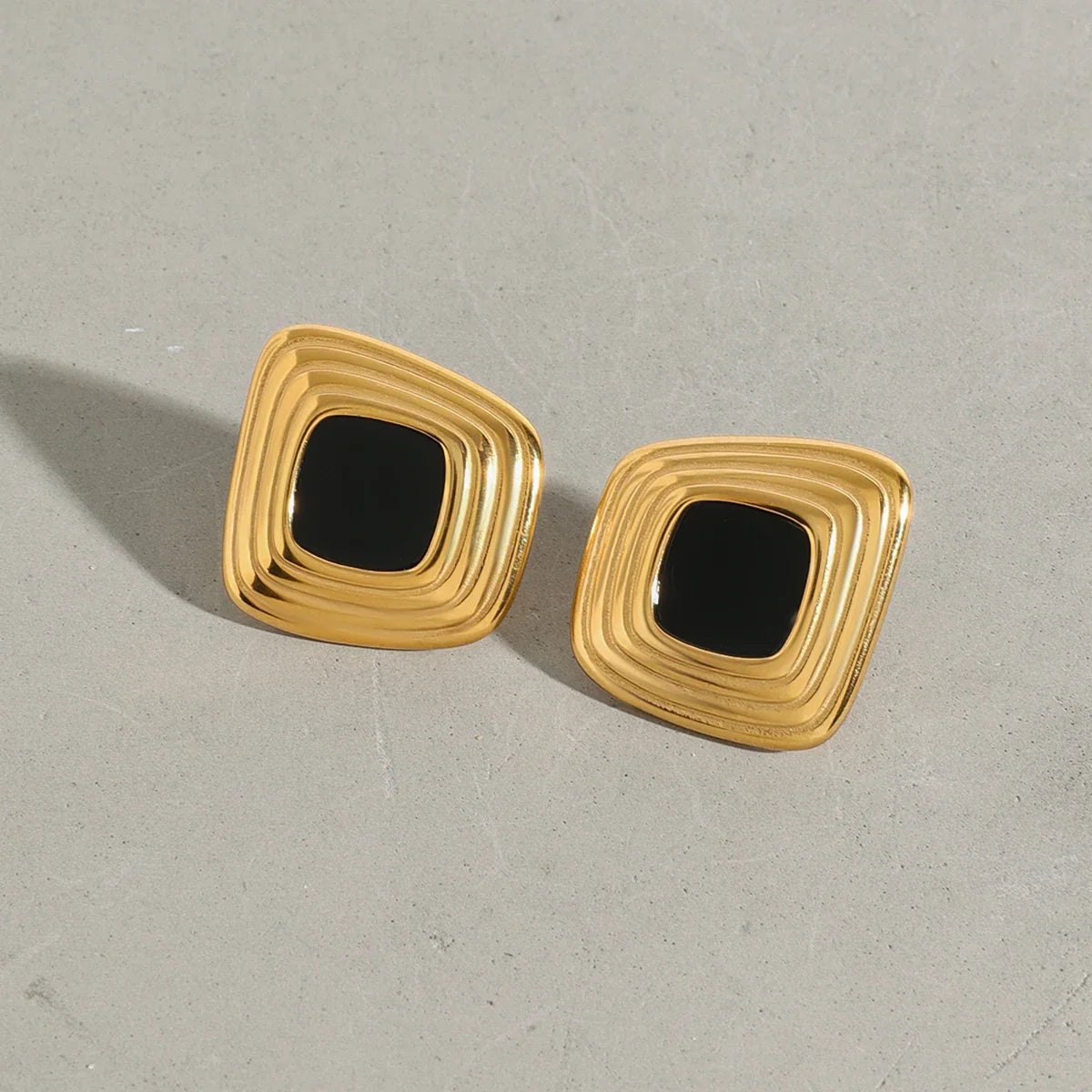 Retro Geometric Ribbed Irregular Ear Studs Stainless Steel - JDE0112028-BK