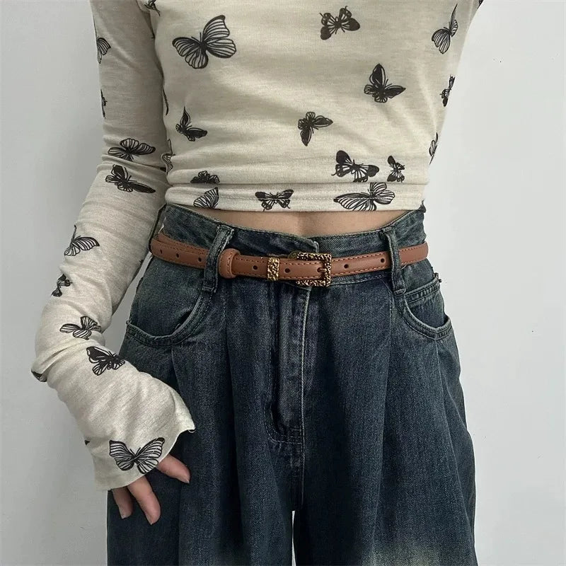 Retro Gold Women Belt Genuine Leather