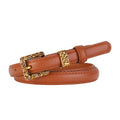Retro Gold Women Belt Genuine Leather - brown / 100cm