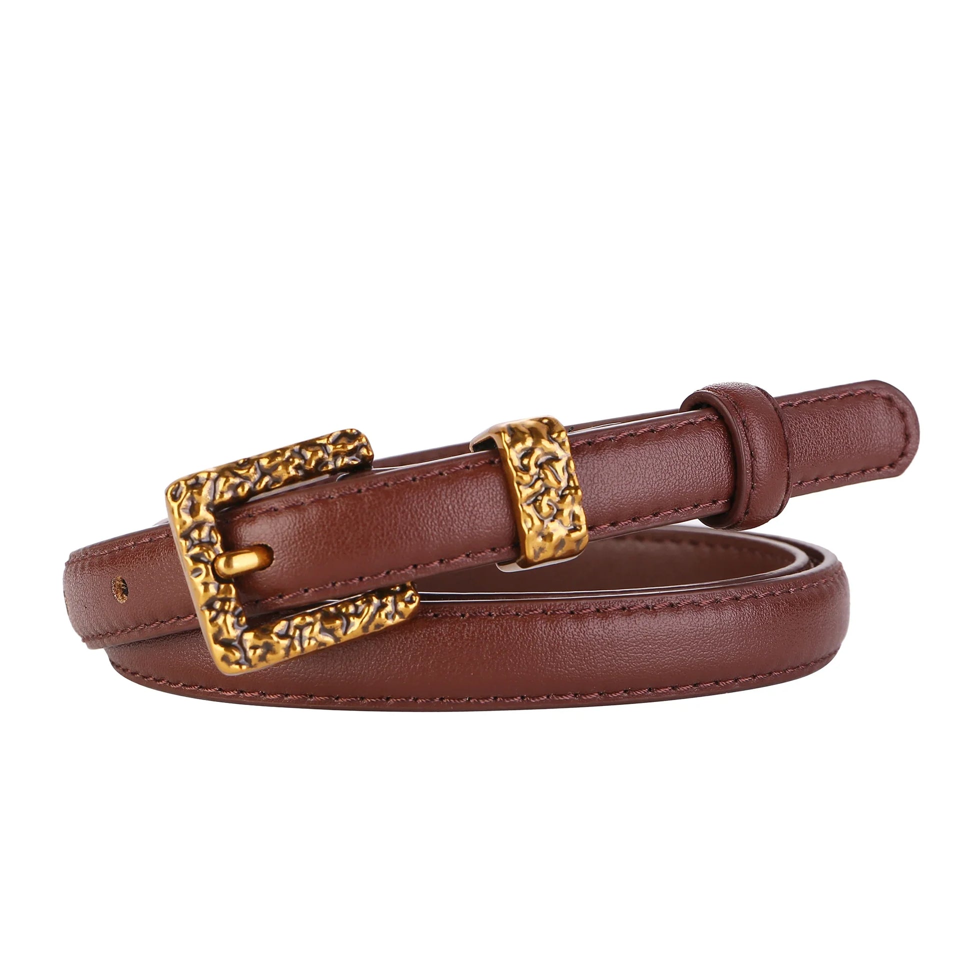 Retro Gold Women Belt Genuine Leather - Coffee / 100cm