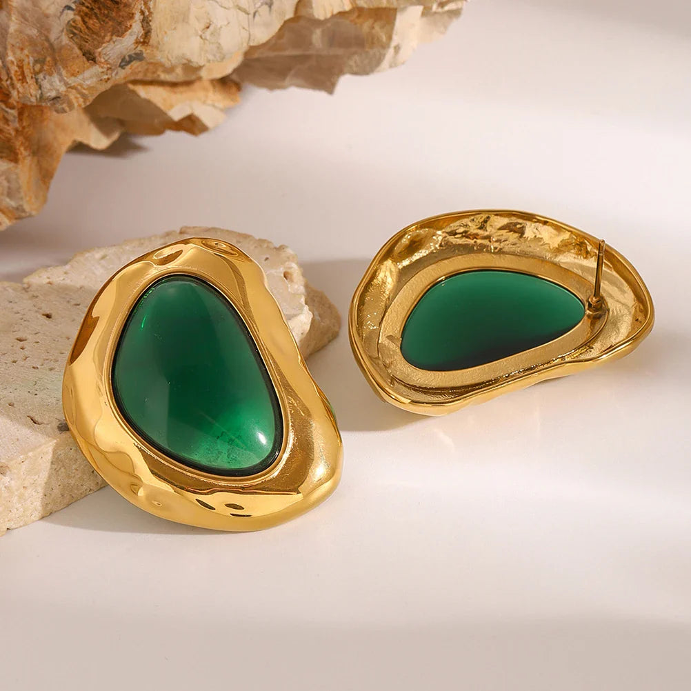 Retro Green Color Folded Earrings - JDE2410010
