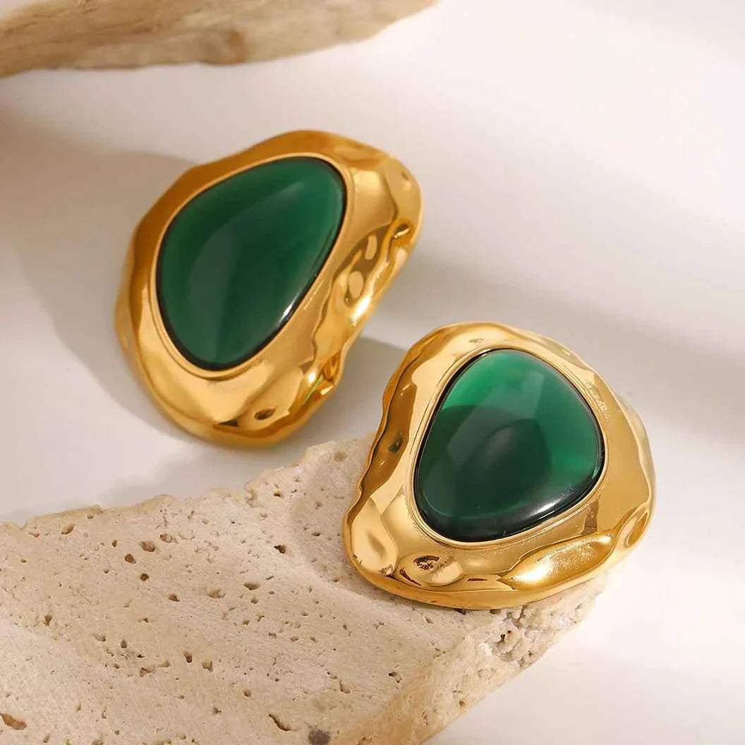 Retro Green Color Folded Earrings