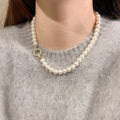 Retro Micro-inlaid Round Buckle Pearl Short Necklace - Gold 1012 - electronic accessories