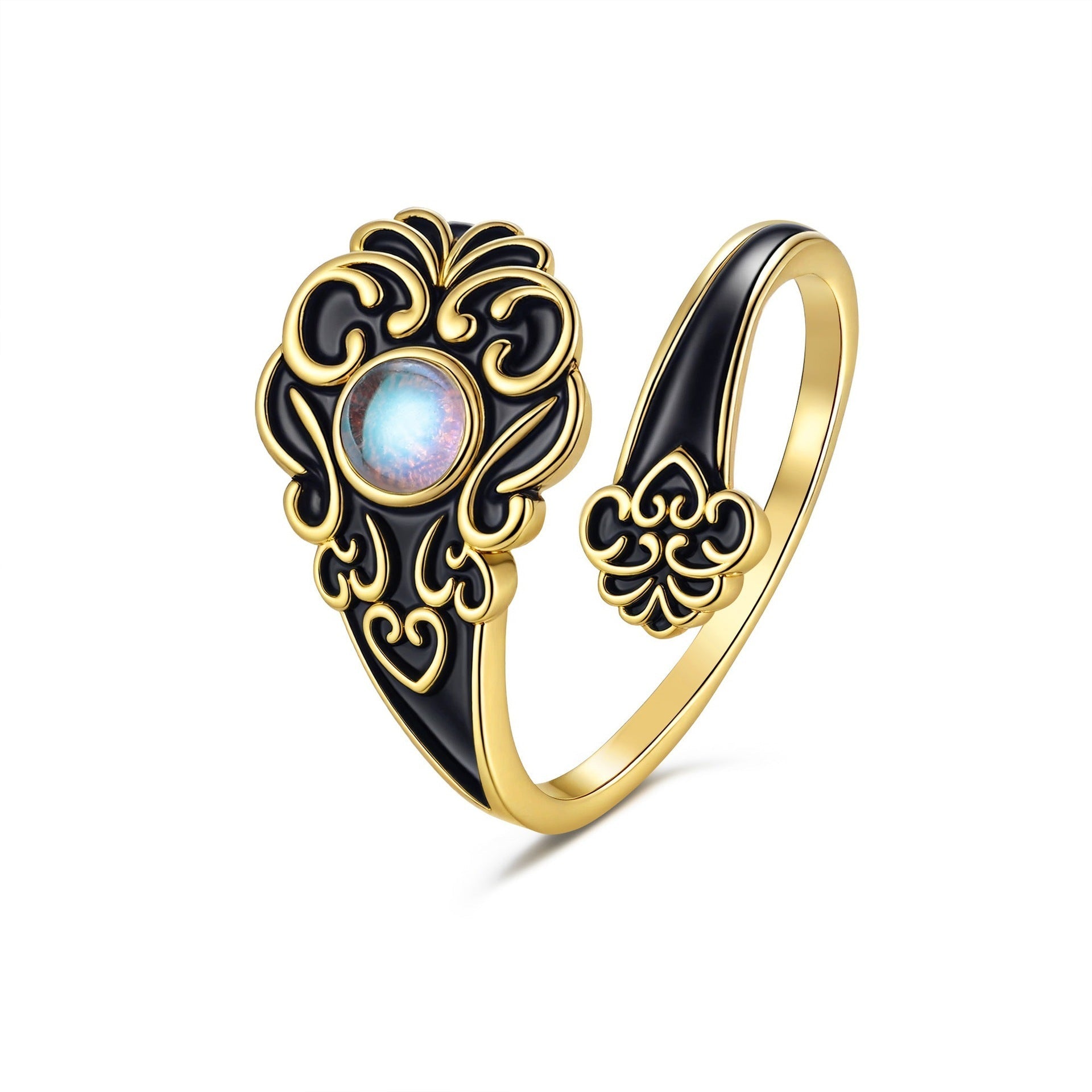 Retro Old Love Opal Ring For Women - Yellow Gold / Adjustable Opening - electronic accessories