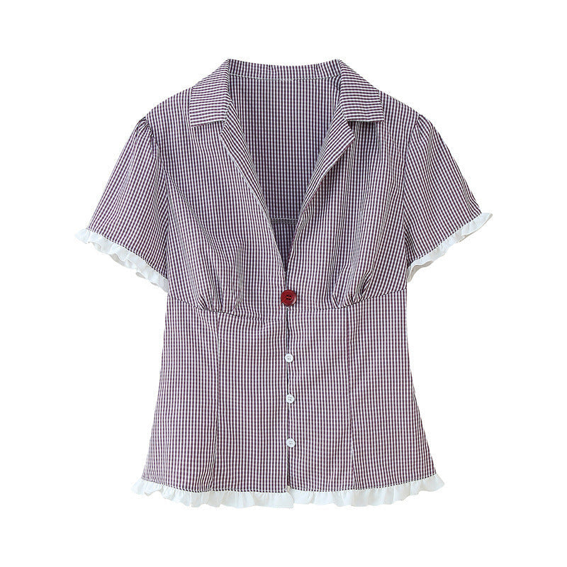 Retro Plaid Shirt Shorts Suit - Other