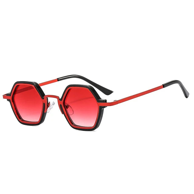 Retro Polygon Square Sunglasses Women - Black red gradient / As the picture