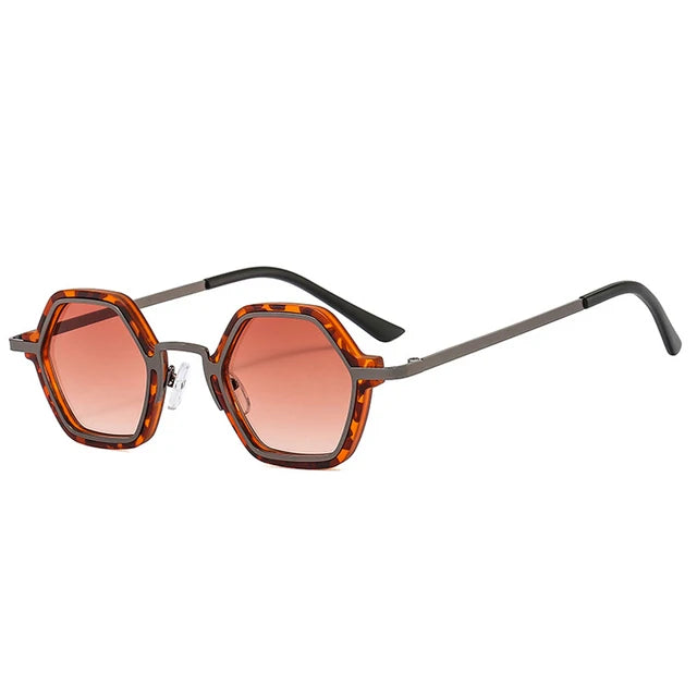 Retro Polygon Square Sunglasses Women - Leopard tea gradient / As the picture