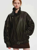 Retro PU Leather Stand Collar Jacket Women